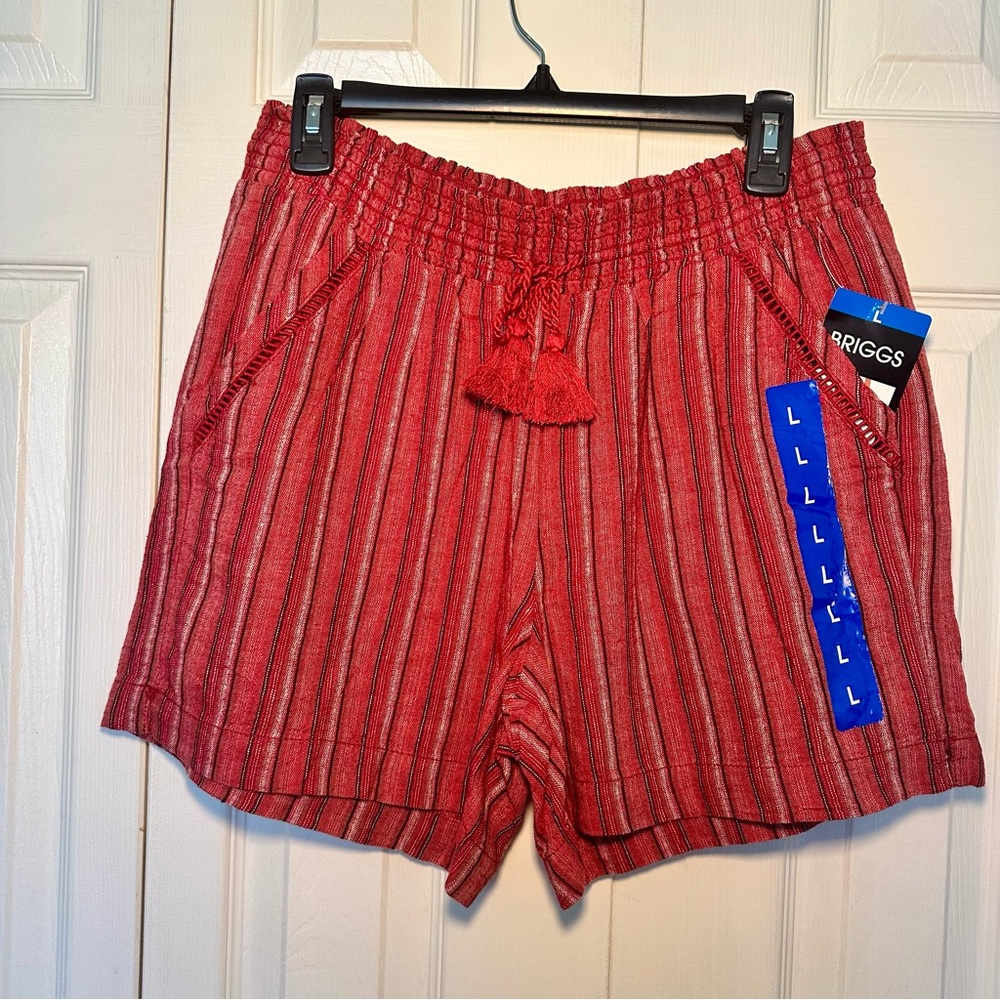 Briggs Women’s Striped Linen Blend Pull-On Shorts Red Size Large NWT